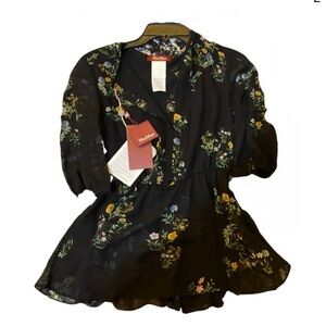 NWT MaxMara Silk Black Floral Top